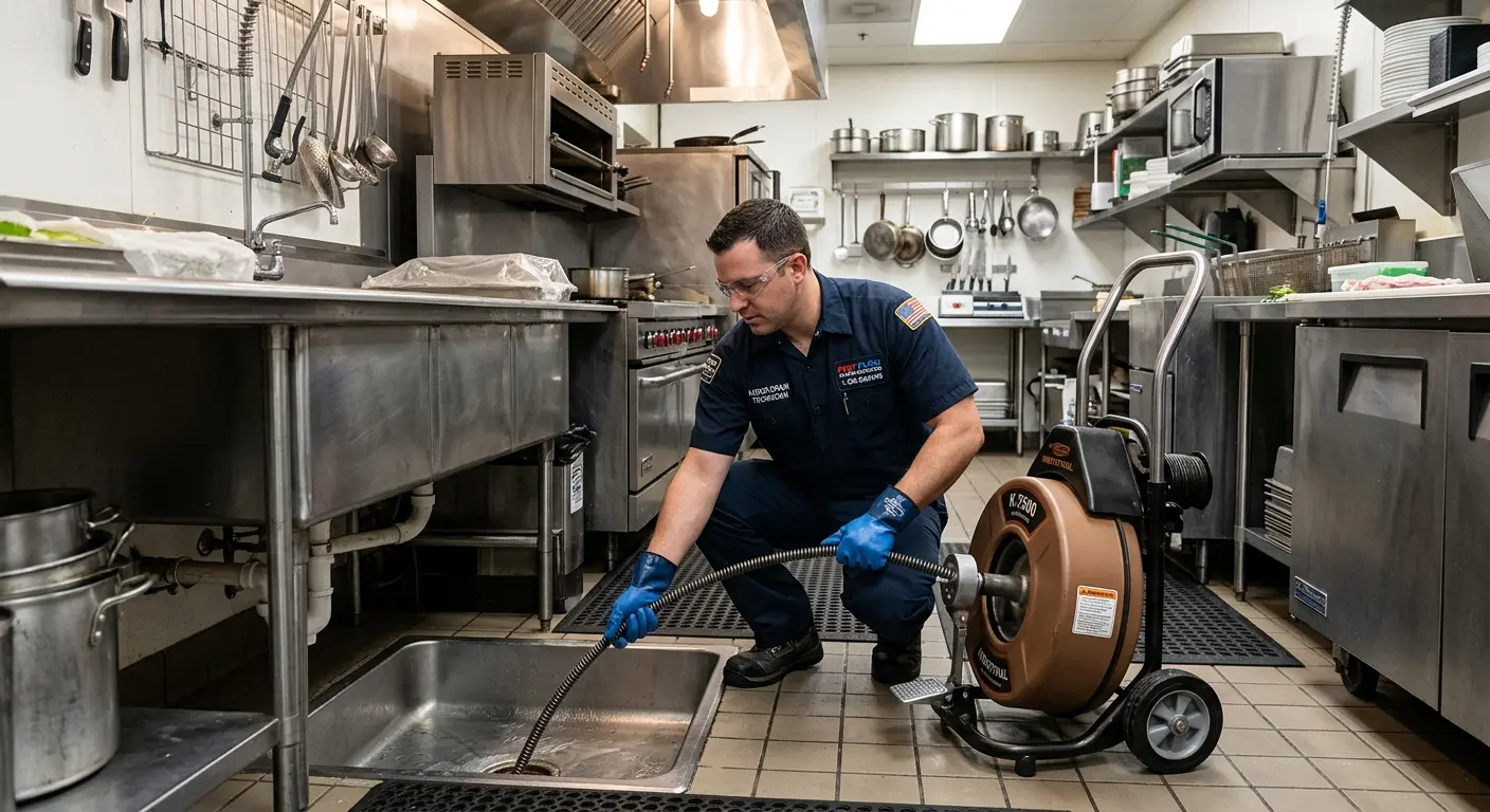 Commercial drain cleaning service in a restaurant kitchen in Hibbing